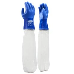 Towa: Katoenen Handschoen Blauw PVC Gecoat 65cm CAT 3