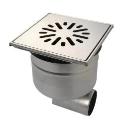 Rvs-vloerput Met Zwaar Verkeer Rvs-rooster, 200 X 200 Mm, Zijuitlaat