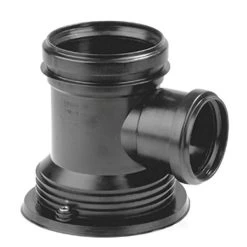 Dyka Pp Instort T-stuk, Zwart, 90°, 2x Manchet / 1x Vastpuntflens, 110 X 50 Mm, H=17 Cm
