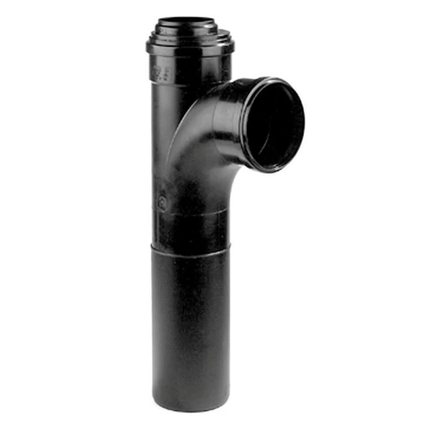 Dyka Pp Verlengd Closet T-stuk, Zwart, 90°, 2x Manchet / 1x Spie, 110 Mm